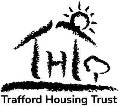 Logo with name white Trafford Housing