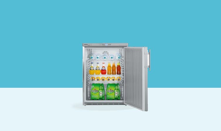 Liebherr cooling fkuv1660 fridge open with drinks inside